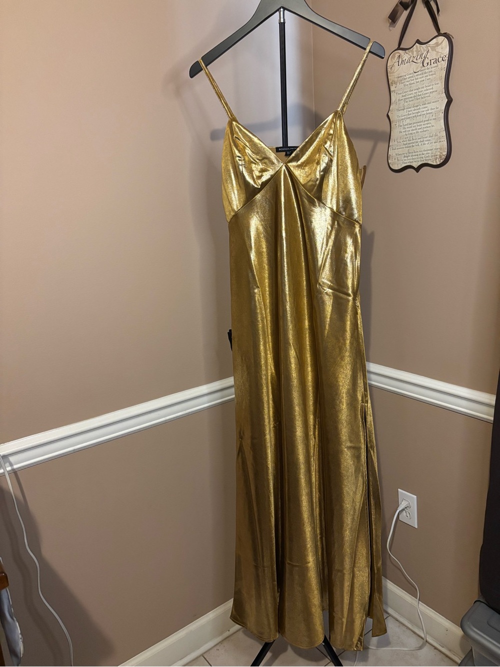 Boston Proper Shimmery Gold Slip Dress